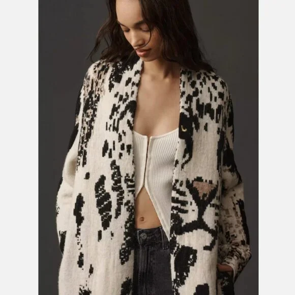 Anthropologie Pilcro Leopard Print Sweater Duster Cardigan Jacket S M NWT - Picture 7 of 8